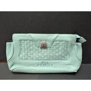 LONGABERGER So Rachel Clutch Woven Robin Egg Blue Leather Handbag Purse
